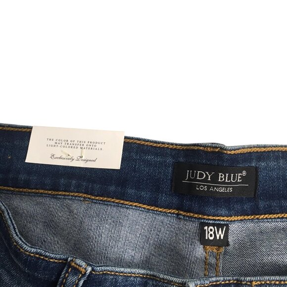 Judy Blue Jeans Womens 18W Dark Wash High Waist Skinny Distressed Leopard Patch - Picture 8 of 16